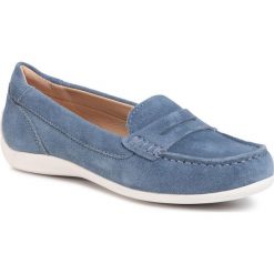 Mokasyny GEOX - D Yuki B D0255B 00022 C4003 Lt Blue. Niebieskie mokasyny damskie Geox, z zamszu, na płaskiej podeszwie. W wyprzedaży za 279,00 zł.