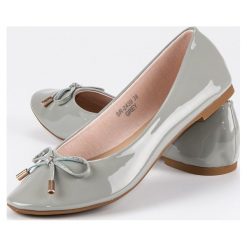 Baleriny damskie: Lakierowane szare baleriny IDEAL SHOES