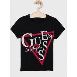 Guess Jeans - T-shirt dziecięcy 136-175 cm. Białe bluzki dziewczęce Guess Jeans, z nadrukiem, z elastanu, z okrągłym kołnierzem, bez rękawów, bez kaptura. Za 129,90 zł.