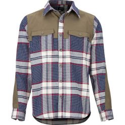 Koszula funkcyjna "Needle Peak Mid Wt Flannel" w kolorze granatowym ze wzorem. Niebieskie koszule męskie Marmot, xxl, w kratkę, z materiału, z klasycznym kołnierzykiem, bez rękawów. W wyprzedaży za 169,95 zł.