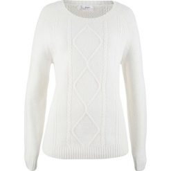 Sweter bonprix biel wełny. Białe swetry damskie bonprix, bez wzorów, z wełny, bez rękawów, bez kaptura. Za 69,99 zł.