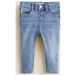 Mango Kids - Jeansy dziecięce 80-104 cm. Niebieskie jeansy dziewczęce marki Mango Kids, bez wzorów, z elastanu, z podwyższonym stanem. Za 59,90 zł.