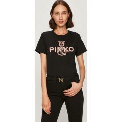 Pinko - T-shirt. Bluzki damskie Pinko, s, z aplikacjami, z bawełny, casualowe, z okrągłym kołnierzem, z krótkim rękawem. Za 529,90 zł.