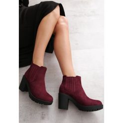 Bordowe Botki Dixie. Czerwone botki damskie Born2be, na jesień, z futra, z okrągłym noskiem, na średnim obcasie, na obcasie, bez zapięcia. Za 159,99 zł.
