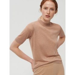 Dzianinowy T-shirt z jedwabiem - Beżowy. Brązowe t-shirty damskie Reserved, s, bez wzorów, z dzianiny, bez kołnierzyka. Za 159,99 zł.