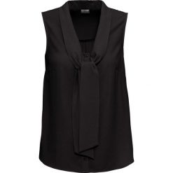 Bluzka z krawatką bonprix czarny. Czarne koszulki damskie bonprix, bez wzorów, eleganckie, bez kołnierzyka, bez rękawów. Za 74,99 zł.