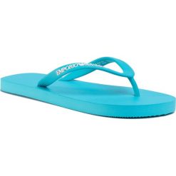 Japonki EMPORIO ARMANI - X3QS04 XL827 00765 Turquoise. Niebieskie klapki damskie Emporio Armani, bez wzorów, z tworzywa sztucznego, bez obcasa. W wyprzedaży za 159,00 zł.