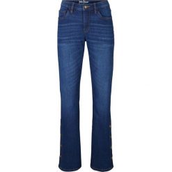 Dżinsy ze stretchem BOOTCUT z plisą guzikową bonprix niebieski. Niebieskie jeansy damskie bonprix. Za 109,99 zł.