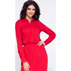 Sukienka koszulowa z gumką w pasie - czerwony, s. Czerwone sukienki damskie s, z bawełny, eleganckie, długie, midi, dopasowane. Za 169,99 zł.