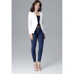 Ecru Elegancka Taliowana Marynarka bez Zapięcia. Szare marynarki damskie Molly.pl, s, bez wzorów, z jeansu. Za 169,90 zł.