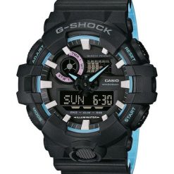 Zegarek Casio Męski G-Shock GA-700PC-1AER WR200 czarno-niebieski. Czarne zegarki męskie marki CASIO. Za 453,99 zł.