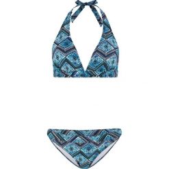 Bikini z ramiączkami wiązanymi na szyi (2 części) bonprix niebieski z nadrukiem. Niebieskie stroje kąpielowe damskie bonprix, z nadrukiem. Za 89,99 zł.
