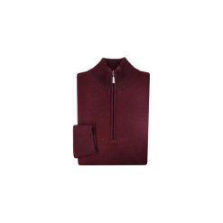 Bordowy sweter męski rozpinany pod szyją SW21. Czerwone swetry męskie Lanieri Fashion - swetry męskie, m, bez wzorów, z wełny, casualowe, bez kołnierzyka, bez kaptura. Za 242,10 zł.