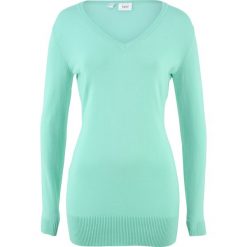 Długi sweter bonprix jasny miętowy. Zielone swetry klasyczne damskie bonprix, z dzianiny. Za 59,99 zł.