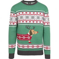 Urban Classics Sausage Dog Christmas Sweater Bluza zielony/biały/czerwony. Czerwone bluzy męskie marki Urban Classics, xl, bez wzorów, z dzianiny, z okrągłym kołnierzem, bez rękawów, bez kaptura. Za 164,90 zł.
