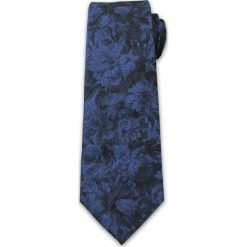 Krawat Męski w Kwiecisty Wzór - 6,7 cm- Chattier, Czarno-Niebieski KRCH1016. Niebieskie krawaty męskie Chattier, bez wzorów, z tkaniny, eleganckie. Za 39,00 zł.