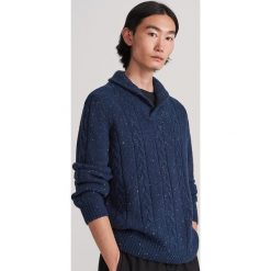 Melanżowy sweter z kołnierzem - Granatowy. Niebieskie swetry męskie Reserved, s, bez wzorów, bez kołnierzyka, bez kaptura. Za 159,99 zł.