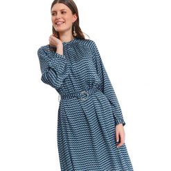 Sukienka z wiązaniem w pasie. Niebieskie sukienki damskie Top Secret, na co dzień, na zimę, w paski, eleganckie, ze stójką, bez rękawów, długie. W wyprzedaży za 139,99 zł.