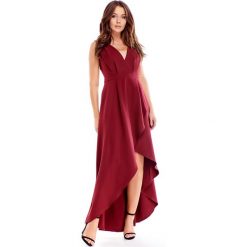 Sukienka wieczorowa maxi bordowa - bordowy, 44. Czerwone sukienki damskie e-margeritka.pl, na sylwestra, bez wzorów, z tkaniny, eleganckie, z asymetrycznym kołnierzem, bez rękawów, maxi, asymetryczne. Za 219,99 zł.