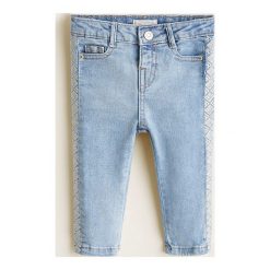 Mango Kids - Jeansy dziecięce Cristina 80-104 cm. Niebieskie jeansy dziewczęce marki Mango Kids, z haftami, z elastanu. Za 79,90 zł.