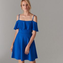 Sukienka cold shoulder - Niebieski. Niebieskie sukienki damskie Mohito, s, bez wzorów, bez kołnierzyka, bez rękawów. Za 119,99 zł.