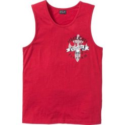 Koszulka bez rękawów Slim Fit bonprix czerwony z nadrukiem. Czerwone koszulki męskie bonprix, s, z nadrukiem, bez kołnierzyka, bez rękawów. Za 24,99 zł.