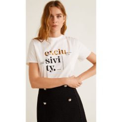 Mango - Top Exclusi. Białe topy damskie marki Mango, s, z nadrukiem, z bawełny, z okrągłym kołnierzem. Za 59,90 zł.