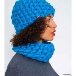 Komplet czapka komin z wełny merynosów merino. Niebieskie kominy damskie Pakamera, z jedwabiu. Za 299,00 zł.