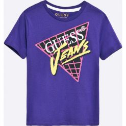 Guess Jeans - T-shirt dziecięcy 118-176 cm. Niebieskie t-shirty chłopięce marki Guess Jeans, l, z nadrukiem, z bawełny, z okrągłym kołnierzem. W wyprzedaży za 69,90 zł.
