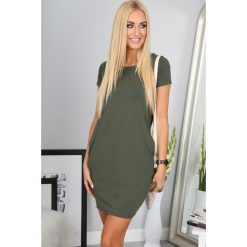 Sukienka khaki z krótkim rękawem 9967. Brązowe sukienki damskie Fasardi, s, bez wzorów, bez kołnierzyka, z krótkim rękawem, krótkie, mini. Za 39,00 zł.