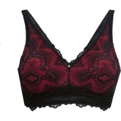 Biustonosz bralette bez fiszbinów bonprix czarno-czerwony. Czarne biustonosze bonprix, w paski, z koronki. Za 69,99 zł.