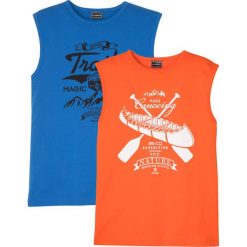 Koszulka bez rękawów (2 szt.) Slim Fit bonprix ciemnopomarańczowy + lazurowy. Pomarańczowe koszulki męskie bonprix, xl, bez wzorów, z okrągłym kołnierzem, bez rękawów. Za 59,98 zł.