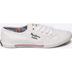 Pepe Jeans - Tenisówki Abelardy Basic 17. Białe trampki i tenisówki damskie Pepe Jeans, bez wzorów, z jeansu, na sznurówki. Za 219,90 zł.