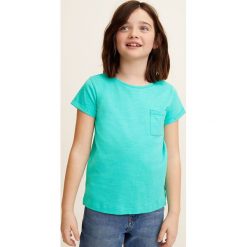Mango Kids - Top dziecięcy Basicg4 104-164 cm. Zielone bluzki dziewczęce marki Mango Kids, bez wzorów, z bawełny, z okrągłym kołnierzem, z krótkim rękawem, krótkie, bez kaptura. Za 19,90 zł.