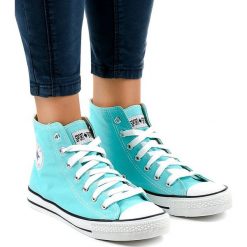 Miętowe klasyczne wysokie trampki DTS8224-13. Zielone trampki i tenisówki damskie ButyModne, bez wzorów, z tkaniny, za kostkę, na sznurówki. Za 65,99 zł.
