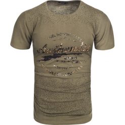 Koszulka męska t-shirt khaki Recea. Brązowe koszulki męskie Recea, xl, z nadrukiem, z bawełny, bez kołnierzyka. W wyprzedaży za 9,90 zł.
