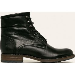 Mustang - Workery skórzane. Czarne workery damskie Mustang, ze skóry, bez obcasa, na obcasie, na sznurówki. W wyprzedaży za 239,90 zł.