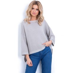 Swetrowa Beżowa Bluzka w Prążek o Kroju Oversize. Brązowe bluzki damskie Molly.pl, na lato, s, bez wzorów, z krótkim rękawem, krótkie, bez kaptura. Za 147,90 zł.