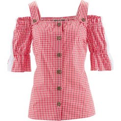 Bluzka w stylu ludowym, krótki rękaw bonprix czerwono-biały w kratę. Czerwone bluzki damskie marki bonprix, z krótkim rękawem. Za 109,99 zł.