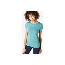 Koszulka krótki rękaw slim Gym & Pilates 520 damska. Niebieskie t-shirty damskie NYAMBA, m, bez wzorów, z elastanu, bez kołnierzyka, z krótkim rękawem, krótkie, bez kaptura, na jogę i pilates. Za 54,99 zł.