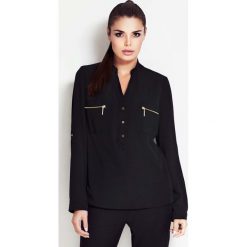 Czarna Koszulowa Bluzka ze Stójką z Podpinanym Rękawem. Czarne podkoszulki damskie marki Molly.pl, s, bez wzorów, eleganckie, ze stójką, z długim rękawem. Za 92,90 zł.