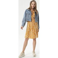 Żółta Sukienka Naia. Żółte sukienki damskie Born2be, na imprezę, xl, w kwiaty, klasyczne, ze stójką, z długim rękawem, długie, mini, rozkloszowane. Za 79,99 zł.