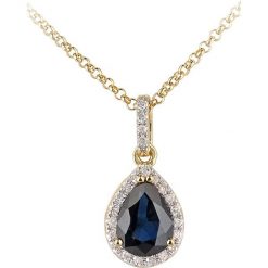 Złoty naszyjnik z zawieszką z diamentem - dł. 40 cm. Żółte naszyjniki damskie REVONI, z szafirem, złote. W wyprzedaży za 1627,95 zł.