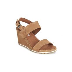 Sandały Timberland CAPRI SUNSET WEDGE. Pomarańczowe sandały damskie Timberland, bez wzorów, bez obcasa, bez zapięcia. Za 395,10 zł.