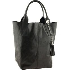 Shopper bag damskie: Skórzany shopper bag „Laura” w kolorze czarnym – 38 x 41 x 20 cm