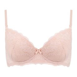 Biustonosz push-up "Emma" w kolorze beżowym. Brązowe biustonosze Kinga, w koronkowe wzory, z koronki. W wyprzedaży za 74,95 zł.