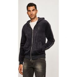 Armani Exchange - Bluza. Niebieskie bluzy męskie xl, z nadrukiem, z elastanu, z kapturem. W wyprzedaży za 459,90 zł.