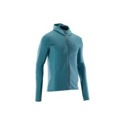 Kurtka do biegania męska RUN WARM+ zielona. Niebieskie kurtki sportowe męskie KALENJI, m, bez wzorów, z elastanu, bez kaptura, do biegania. Za 119,99 zł.
