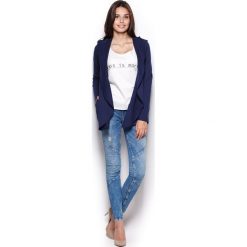 Bluza z Wolnymi Połami - Granatowa. Niebieskie podkoszulki damskie Molly.pl, s, bez wzorów, z dzianiny, biznesowe, z kapturem, bez rękawów. Za 115,90 zł.
