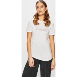 Desigual Sport - Top. Szare topy damskie Desigual Sport, s, z nadrukiem, z poliesteru, z okrągłym kołnierzem. W wyprzedaży za 79,90 zł.